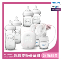 PHILIPS AVENT 親餵雙吸豪華組 雙邊電吸+玻璃奶瓶2大2小(SCF316+673*2+671*2)