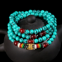 民族風綠松石藏式手鏈長款項鏈108顆佛珠手串念珠藏族飾品女手鐲