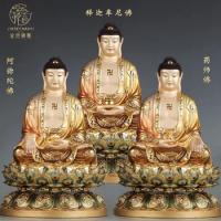 Taiwan enamel pure copper Amitābha Buddha statue The Three Treasures statue Bhaisajyaguru household decorat
