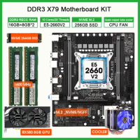 X79 motherboard lga 2011 kit xeon E5 2660 v2 CPU 16GB(2*8GB) 1600MHz Ram GPU RX 580 8GB Video card 256GB Nvme m.2 SSD cpu cooler