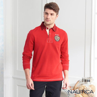 【NAUTICA】經典素面長袖POLO衫(亮紅)
