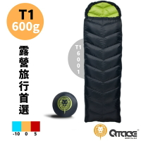 Q-TACE 羽絨睡袋 TRAVEL 旅行系列 黑綠 T1-6001【野外營】台灣製羽絨睡袋 露營 -10~5度