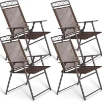 Set of 4 Patio Folding Sling Chairs Steel Camping Deck Garden Pool Backyard Chairs