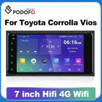 Podofo 2 Din Android 10 8G+128G Carplay Car Multimedia Radio Player 7" For Toyota VIOS CROWN CAMRY HIACE PREVIA COROLLA RAV4