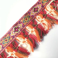 embroidery ethnic jacquard webbing woven tape cluny lace tassel fringe trim ribbon 5cm tribal boho DIY native denim african deco