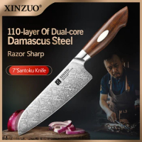 XINZUO 7" inch Santoku Knife Damascus Steel Ergonomics Handle Kitchen Knives Handmade by Artisans Original XINZUO Design