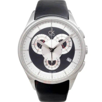 CK Calvin Klein K2A27102手錶 都會時尚 三眼計時碼表 日期 黑皮帶 男錶