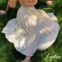 【Lydia】現貨 流光紗氣質長裙 修身顯瘦中長A字裙 垂墜飄逸(白/杏/紫/綠/黑 F)