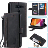 9 Cards Wallet Case For LG V40 ThinQ Case Card Slot Zipper Flip Folio with Wrist Strap Carnival For LG V40 Cover