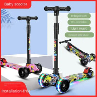 Children Scooter 3 WheelScooter with Flash Wheels Kick Scooter for 3-12 Year Kids Adjustable Height Foldable Children Scooter