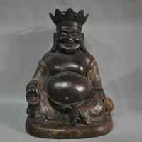14" China Cloisonne Tibetan Buddhism Happy Maitreya Buddha Bronze Statue QQ QQ EW