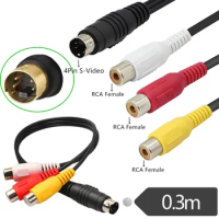 ERE S-Video (4 Pin) Male to 3 RCA AV Female Cable Audio Video Adapter Conversion Laptop PC Computer Connector