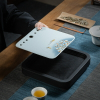 烏金石小茶盤家用儲水式干泡茶臺日式帶排水茶盤辦公室陶瓷茶托盤
