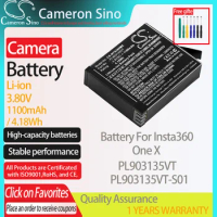 CameronSino Battery for Insta360 One X fits Insta360 PL903135VT PL903135VT-S01 camera battery 1100mAh/4.18Wh 3.80V Li-ion Black