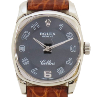 【二手名牌BRAND OFF】Rolex 勞力士 紅棕色錶帶 18白K金 Cellini Danaos 自動上鍊 腕錶 6229