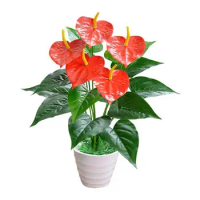 Artificial Flower Beautiful Leaves Anthurium Red Green Simulation Office Home Party Decoration Accessories Ornaments 2021