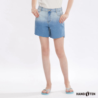 【Hang Ten】女裝-REGULAR FIT水洗漸層休閑牛仔短褲(淺藍)