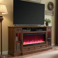 Fireplace TV Stand for 80 Inch TV, Farmhouse Entertainment Center with 42" Fireplace &amp; LED Lights, Modern Media Console Table