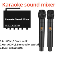 Karaoke Audio Mixer with Wireless Microphone Mixer with Bluetooth Console for Amplifier PS4 and Display Karaoke Mixer