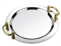 304不鏽鋼圓形有耳鏡面盤鏡盤自助沙拉盤冷餐盤自助餐沙律果盤KTV