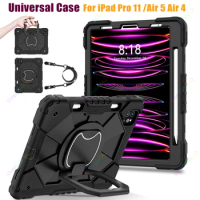 For iPad Case iPad Pro 11 Inch 2020 2021 2022 iPad Air 5 Air 4 10.9'' Shockproof Silicon PC Pull Ring Stand Shoulder Strap Cover