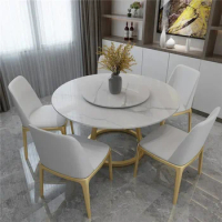 New Design 4 And 6 Seat Velvet Chairs Round Rotary Marble Top Modern Dining Table Set