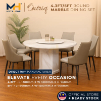 Set Meja Makan MetaHome ŌNTRIQ 4.3FT/5FT Round Marble Dining Set Table + 6 Chairs Package Home Furn