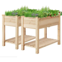 Wooden Raised Garden Bed with Legs &amp; Storage Shelf Horticulture Wooden Elevated Planter Box Vegetable Growing Bed