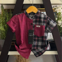 Kemko /Kemeja #2 Anak 1-13 Tahun Lengan Pendek Maroon Kombinasi Super Adem Nyaman Best Seller BY LIB
