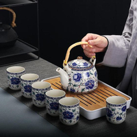 茶具中式提梁壺套裝家用復古青花冷水壺陶瓷茶壺簡約功夫干泡茶盤