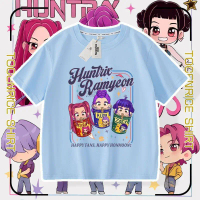เสื้อยืดแขนสั้น Demon Slayer KPop Demon Hunters Saja Boys เข้ากันได้ เสื้อเด็กหลวมสบาย ๆ