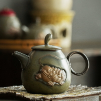 陶瓷茶壺 貔貅金蟾浮雕面 創意復古茶末釉泡茶壺單壺1入