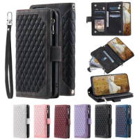 Fashion Zipper Wallet Case For Redmi 4A Flip Cover Multi Card Slots Cover Phone Case Card Slot Folio with Wrist Strap