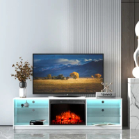 Electric fireplace in living room, TV console, media TV station in living room, TV cabinet with LED light, TV bracket