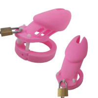 Hight Quality Pink Silicone Male Chastity Device Chastity Lock CB6000 CB6000S Cock Cage with 5 Penis Ring Sex Toy for Men G7-2-5