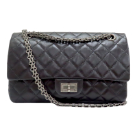 【二手名牌BRAND OFF】CHANEL 香奈兒 黑色 菱格紋 牛皮 2.55 鍊帶 肩背包 A37586