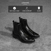 Giày da bò Chelsea Boots Classic LeMans màu đen CB04 - Mũi nhọn - Đế thơm tăng cao 5cm - Bảo hành 24