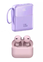 EGLANTINE 超值優惠 - 5s PRO MINI 無線耳機 - 粉紅色 + 多插頭 120W / 30000mAh 快速充電行動電源 - 紫色