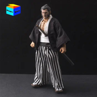 1/12 Male Soldier Japanese Samurai Kimono Suit Black Top Striped Samurai Pants 4-piece set For 6inch MEZCO Action Figure Body