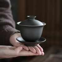 黑陶蓋碗 陶瓷三才碗 日式復古陶瓷泡茶碗功夫茶具泡茶器1入