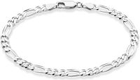 Miabella Solid 925 Sterling Silver Italian 5mm Diamond-Cut Figaro Chain Bracelet for Women Men Made 