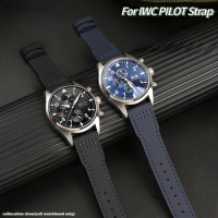 20mm 21mm 22 For IWC PILOT Mark 18 Portugal steel folding buckle men's watchband Nylon cowhide leather blue watch strap bracelet