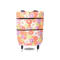Shopping Pull Cart Trolley Printed Pattern Carrying Pouch Outdoor Reusable Foldable Storage Tote Bag with Wheels No.1