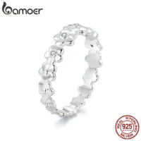 Bamoer Genuine 925 Sterling Silver Flower ring For Women Plant Ring Original Design Fine Jewelry Birthday Party Gift