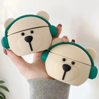 Cute Music Bear Design Wireless Bluetooth Headset Protector For AirPods 1 2 3 Silicone Case For Apple AirPods Pro Charging Box