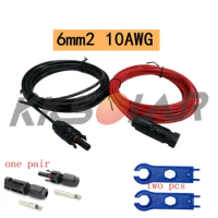 Solar Cable PV Wire Extension with Solar Connector PV Cable Copper Wire 6mm2 10 AWG Black and Red