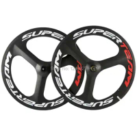 Fixed Gear Superteam Carbon Wheelset Tri Spoke Wheel 70mm Clincher Carbon Wheels Road Bike Track Bike 3 Spoke Wheel
