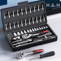 46PCS Chrome Vanadium Bolt Socket 46PC Wrench Screwdriver Bit Set Repairing Kit Tool Set Repair Ratc