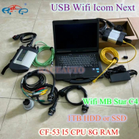 2in1 Wifi Mb Star C4 Compact 4 Icom Next USB Latest Software in 1TB HDD/SSD Laptop CF52 CF-53 I5 CPU 8G RAM Auto Diagnose Tool