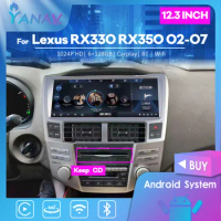 12.3inch 6+128GB Car Radio Player For Lexus RX330 RX350 2002-2007 GPS Navigation Audio Multimedia player Carplay Mark Venison